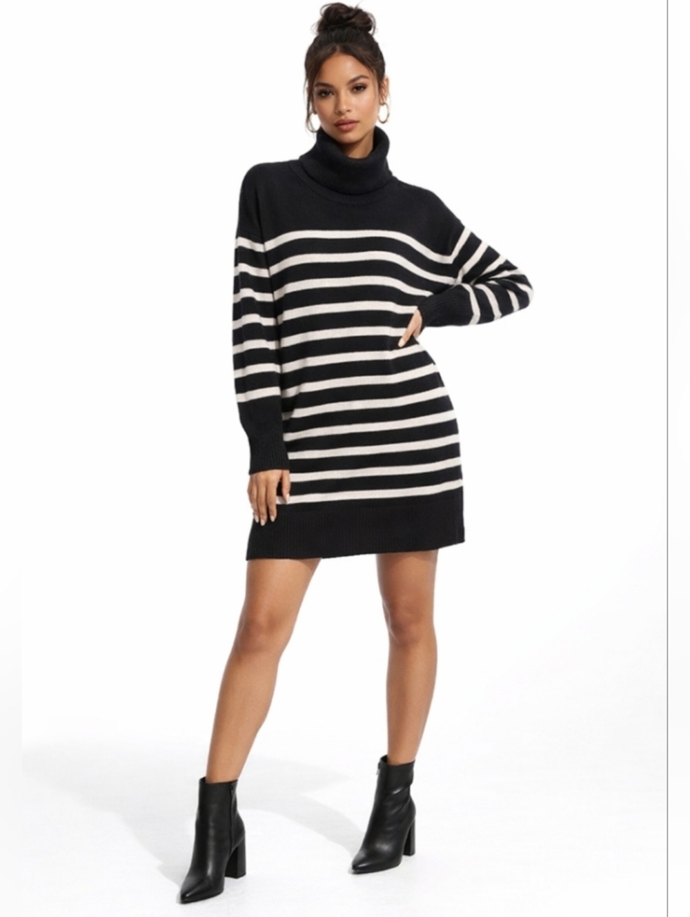 GAP Turtleneck Sweater Dress Black and White Striped Medium